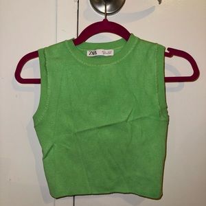 zara green cropped muscle tank top, size large